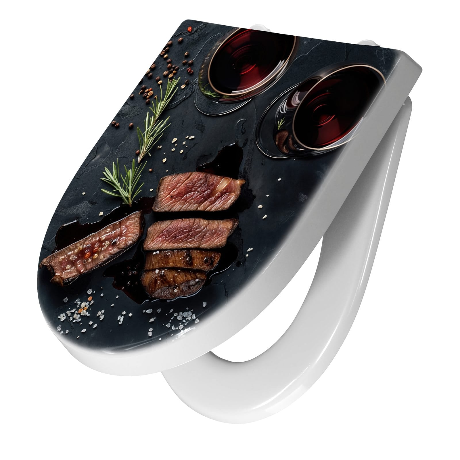 WC-Sitz mit Absenkautomatik Steak und Rotwein