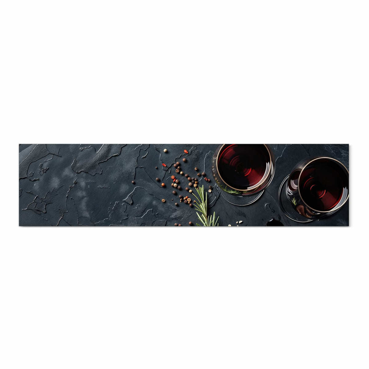Komfortabler waschbarer Läufer für die Küche mit Motiv Steak und Rotwein in Frontansicht