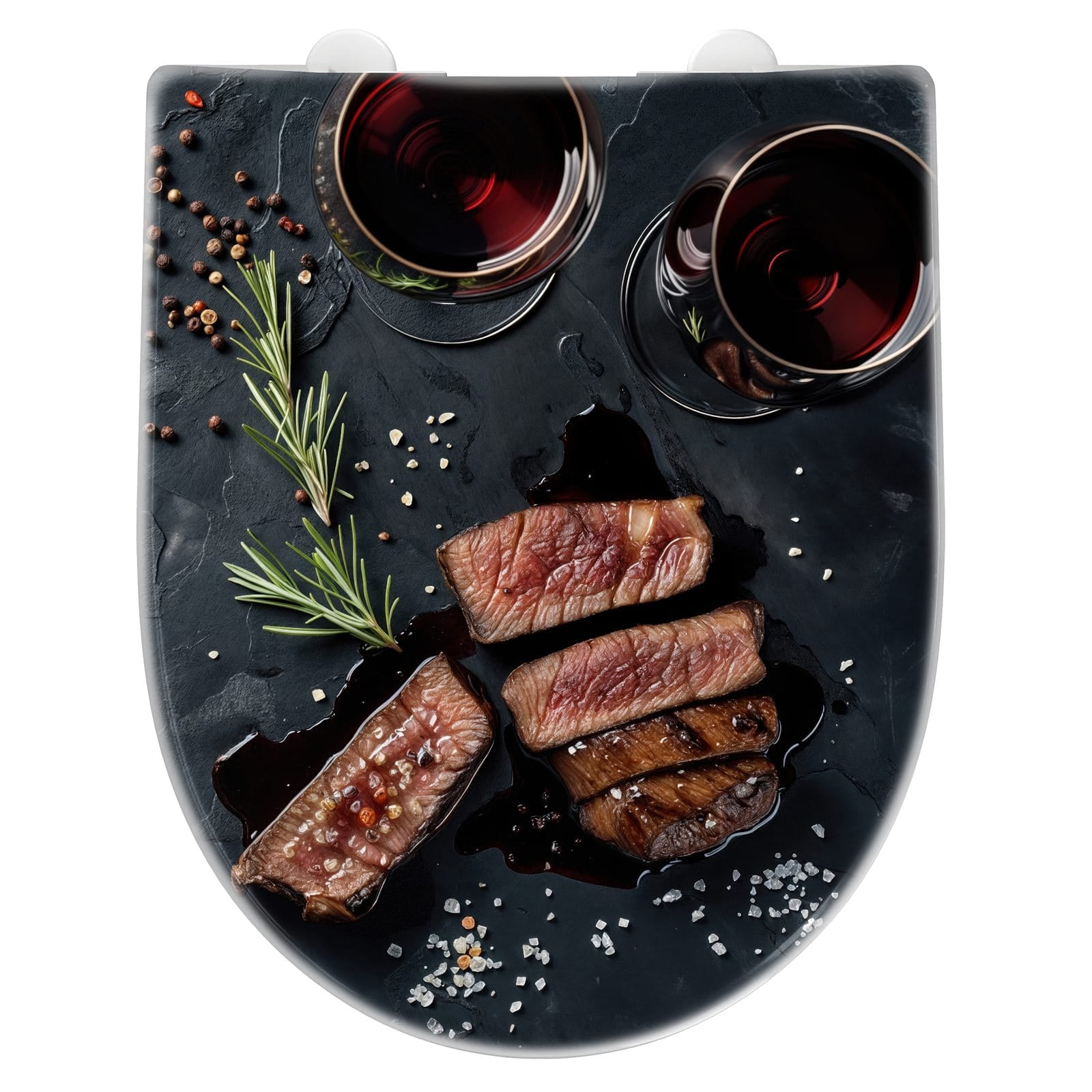 WC-Sitz mit Absenkautomatik Steak und Rotwein