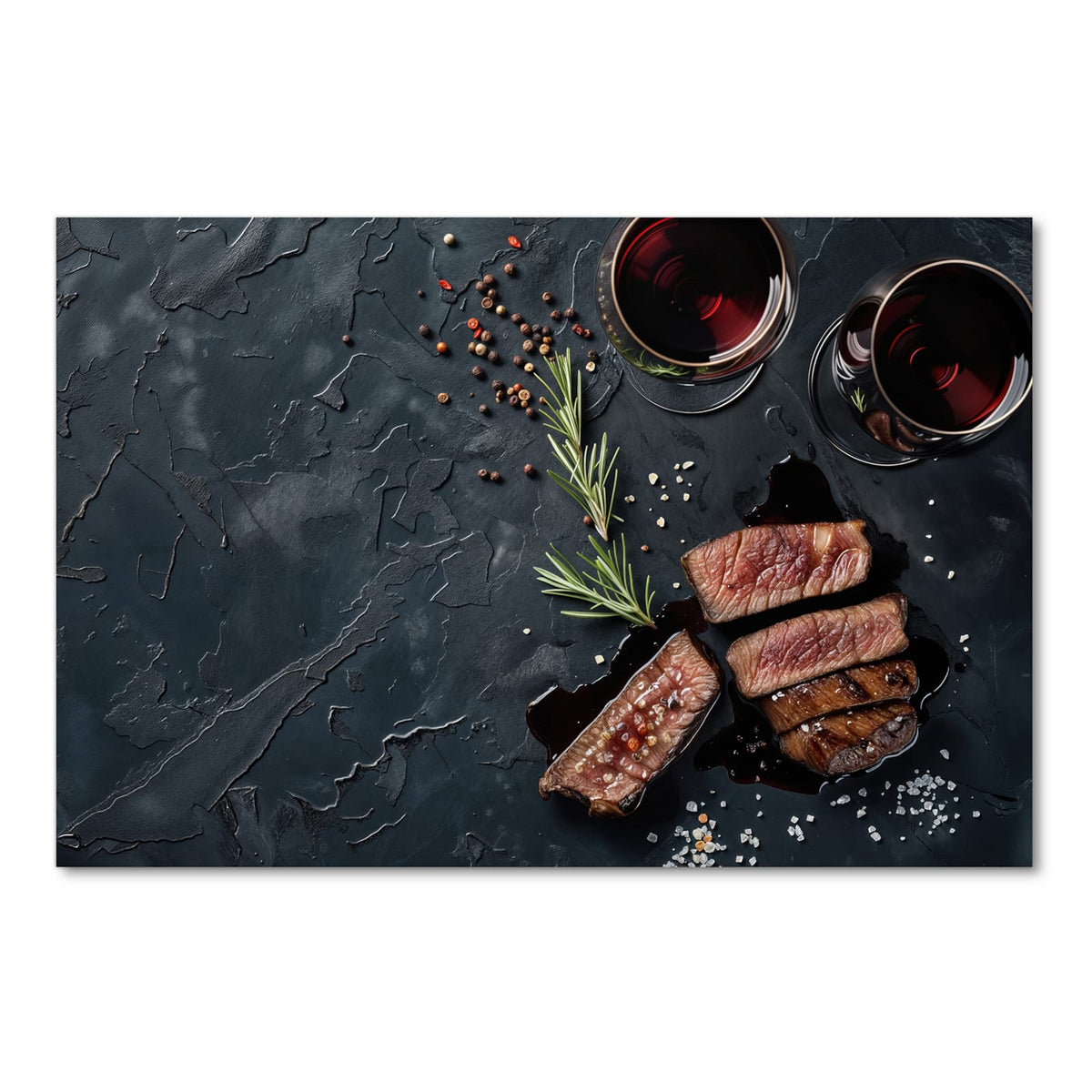 Läufer für Eingangsbereich mit Motiv Steak und Rotwein in Frontansicht - angenehme Haptik