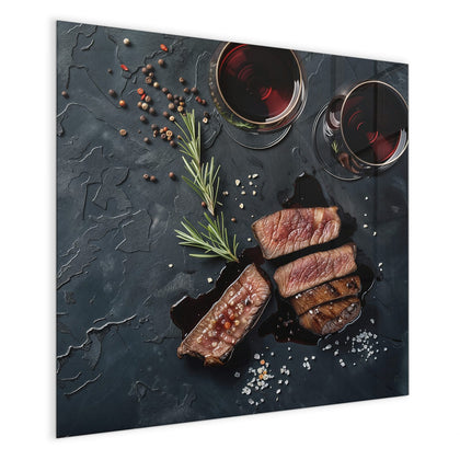 Magnettafel mit dem Motiv Steak und Rotwein
