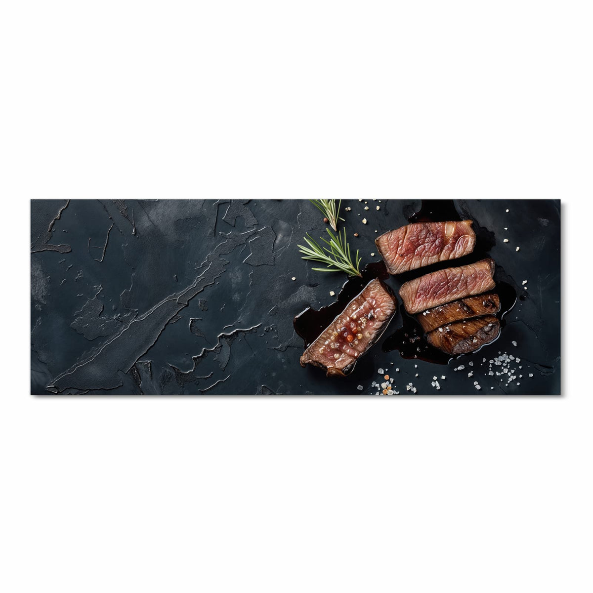 Langlebiger waschbarer Küchenteppich mit Motiv Steak und Rotwein in Frontansicht