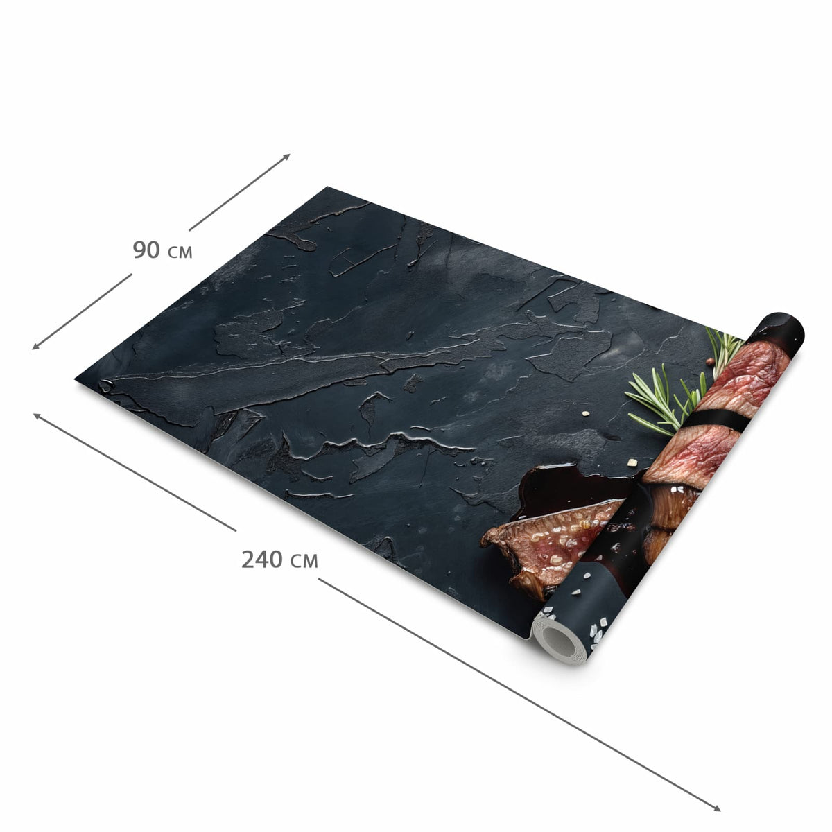 Farbbeständiger Läufer für die Küche mit Motiv Steak und Rotwein in der Grösse 80x280 cm