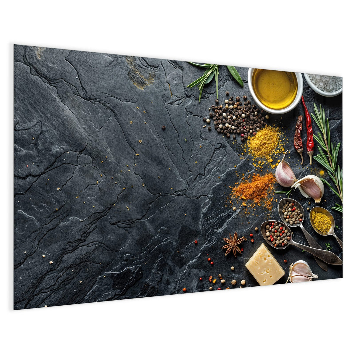 4 mm Glas statt lackiertem Blech – Magnettafel - Gewürze und Olivenöl