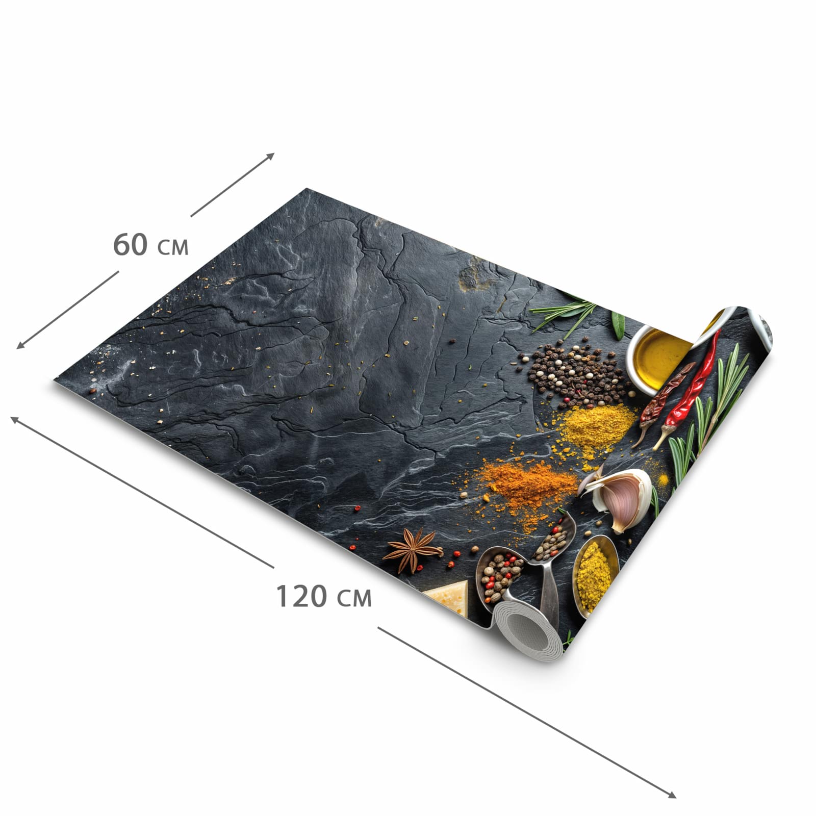 Waschbarer langer Teppich mit Motiv Küche Zutaten in der Größe 60x150 cm