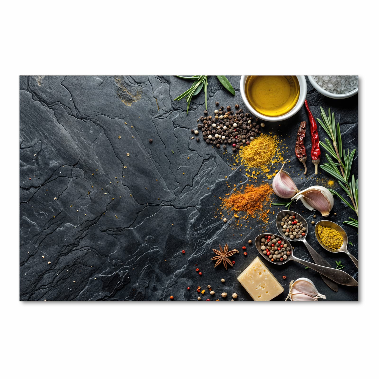 Geräuschdämpfender Küchenteppich mit Motiv Küche Zutaten in Frontansicht