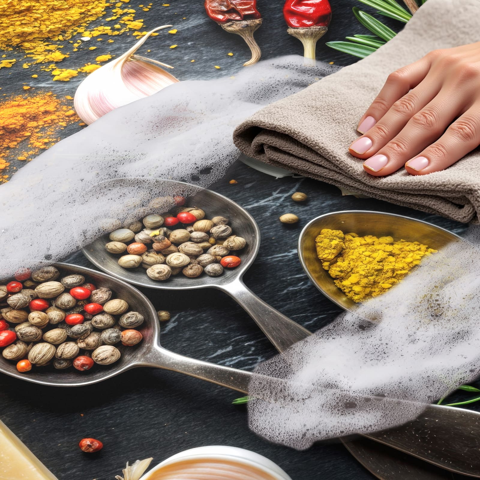 Rutschfester Küchenteppich mit Motiv Küche Zutaten, einfach zu reinigen und zeitsparend