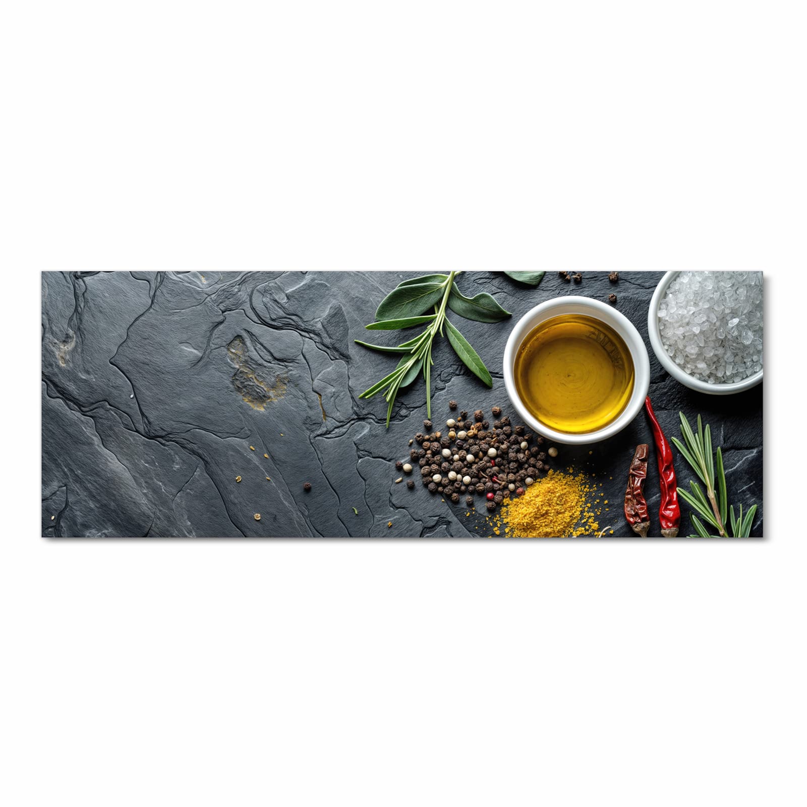 Wasserabweisender Küchenläufer mit Motiv Küche Zutaten in Frontansicht