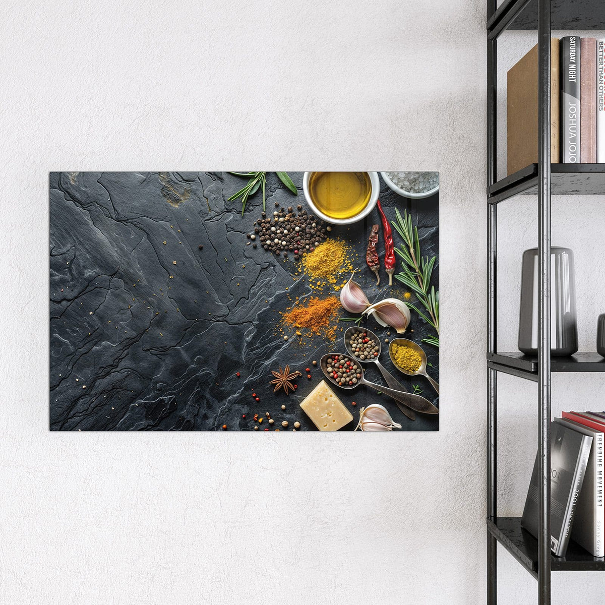 Magnettafel - Gewürze und Olivenöl – Gewürze und Kräuter auf Grau