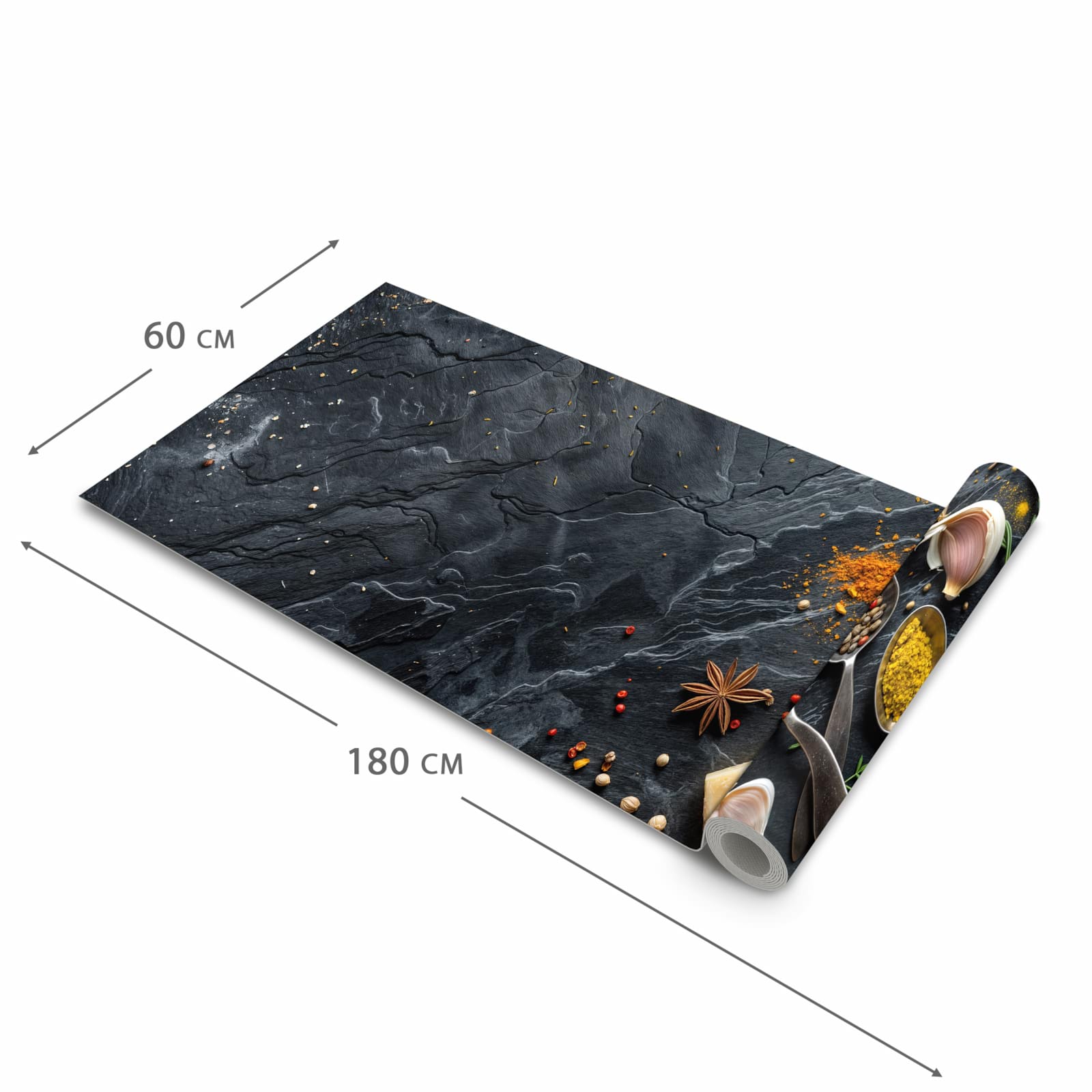 Rutschfester Läufer für Flur mit Motiv Küche Zutaten in der Grösse 60x150 cm