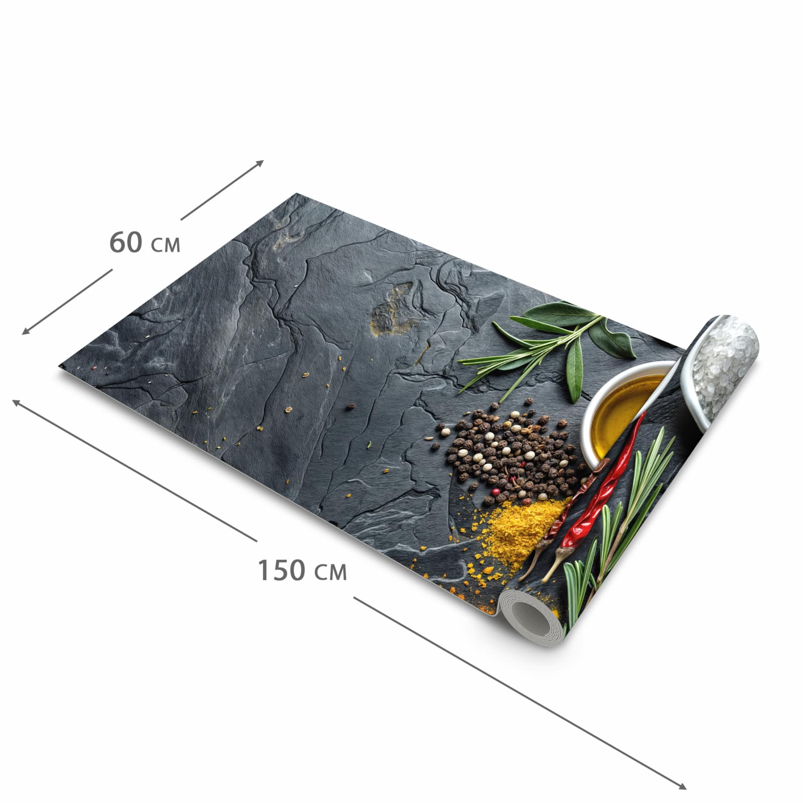 Langlebiger Läufer Eingangsbereich mit Motiv Küche Zutaten in der Grösse 60x150 cm