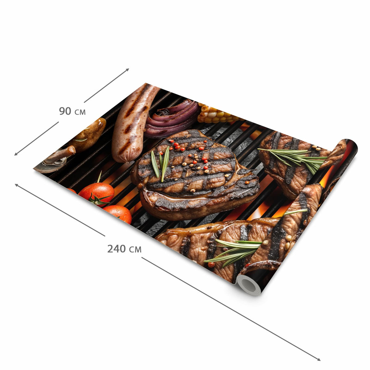 Strapazierfähiger waschbarer Küchenläufer mit Motiv Sanfte Grillplatte in der Grösse 60x150 cm