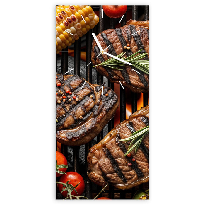 Wanduhr Sanfte Grillplatte aus Glas – Hochformat 30 × 60 cm mit Ziffernblatt Linie
