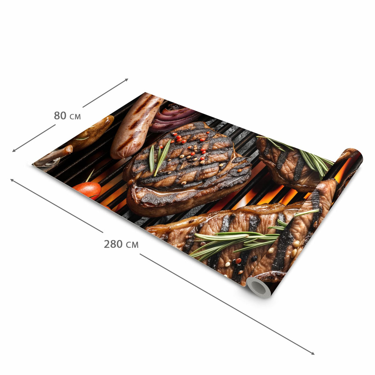 Pflegeleichter Küchenläufer mit Motiv Sanfte Grillplatte in der Grösse 60x150 cm