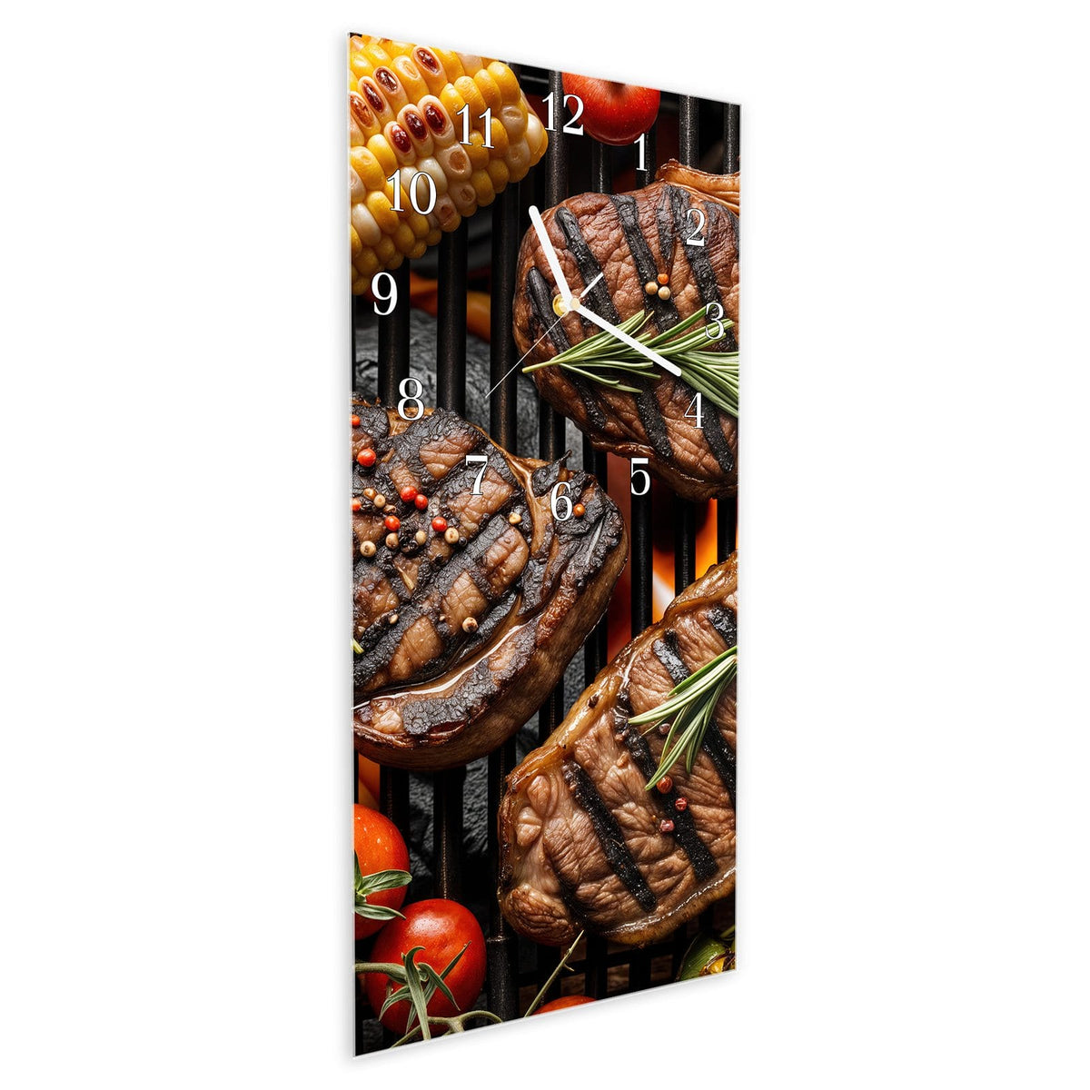 Vormontiert – mit Schwebeeffekt – Wanduhr Sanfte Grillplatte aus Glas – Hochformat 30 × 60 cm
