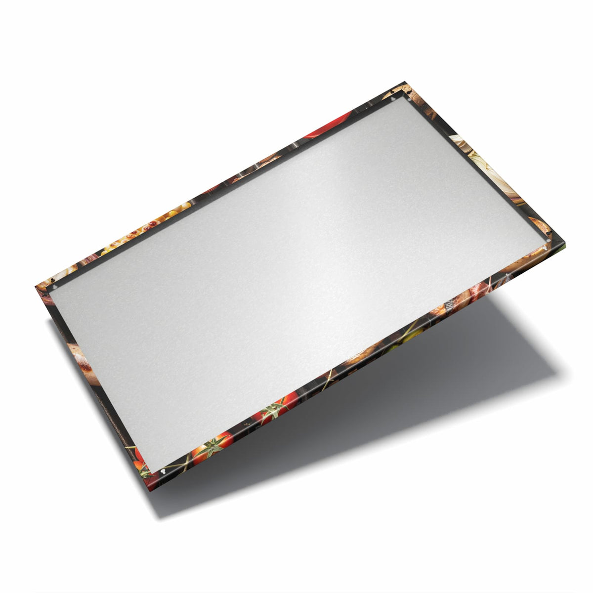 Nur 7 mm – liegt eng an der Wand – Metall Magnettafel - Steaks und Grillgemüse