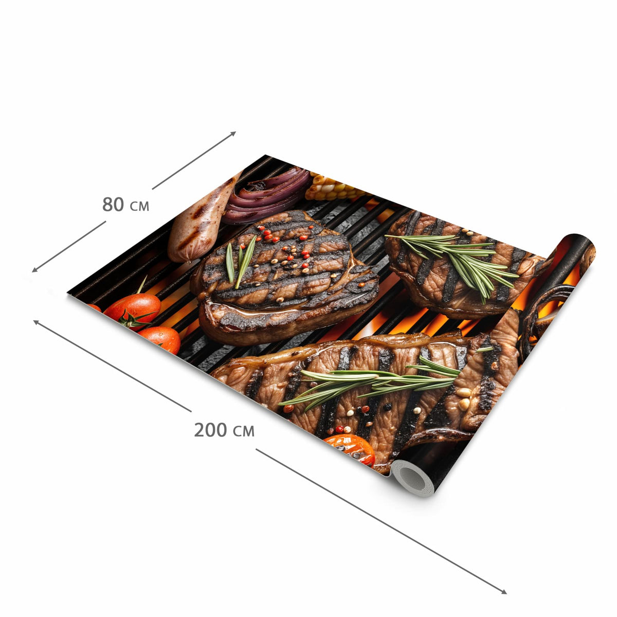Komfortabler waschbarer Küchenteppich mit Motiv Sanfte Grillplatte in der Grösse 60x150 cm