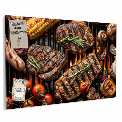 Metall Magnettafel mit dem Motiv Steaks und Grillgemüse