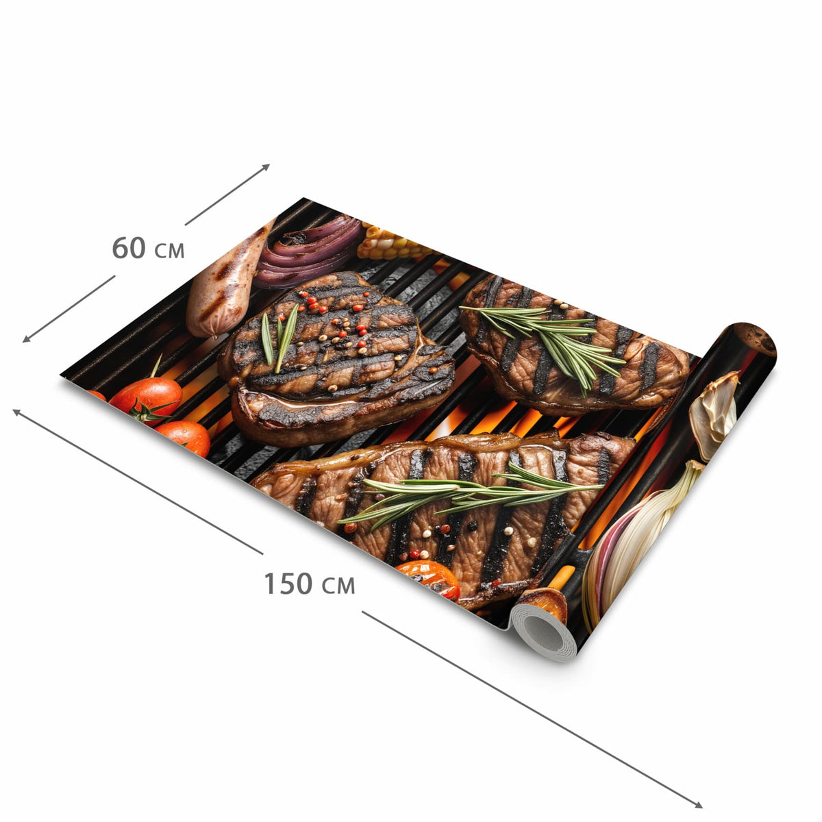 Fleckenresistenter Küchenteppich mit Motiv Sanfte Grillplatte in der Grösse 60x120 cm
