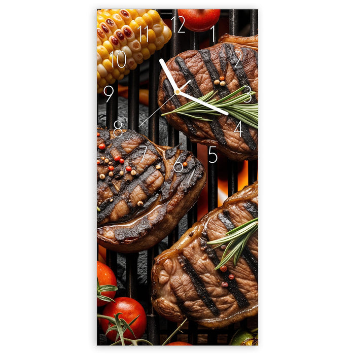 Wanduhr Sanfte Grillplatte aus Glas – Hochformat 30 × 60 cm mit Ziffernblatt Elegant