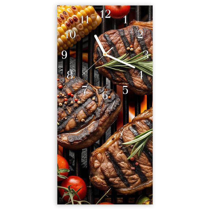 Wanduhr Sanfte Grillplatte aus Glas – Hochformat 30 × 60 cm mit Ziffernblatt Klassisch