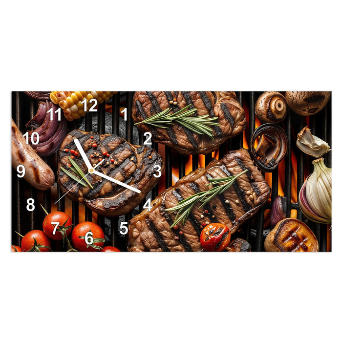 Wanduhr Sanfte Grillplatte aus Glas – Querformat 60 × 30 cm mit Ziffernblatt Modern