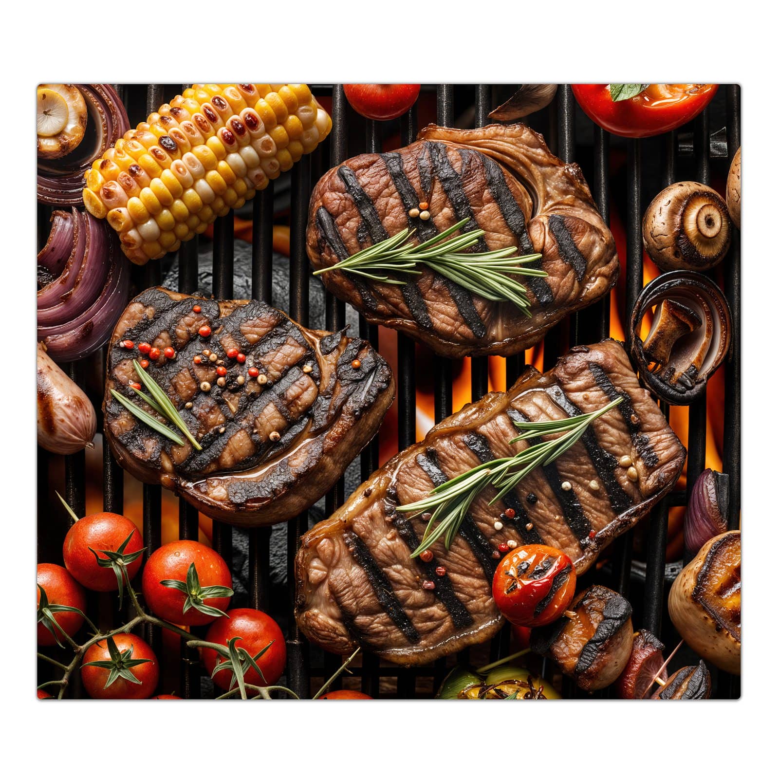 1-teilige Herdabdeckung mit Sanfte Grillplatte-Motiv in der Frontansicht #grösse_1-Teilig (60x52cm)