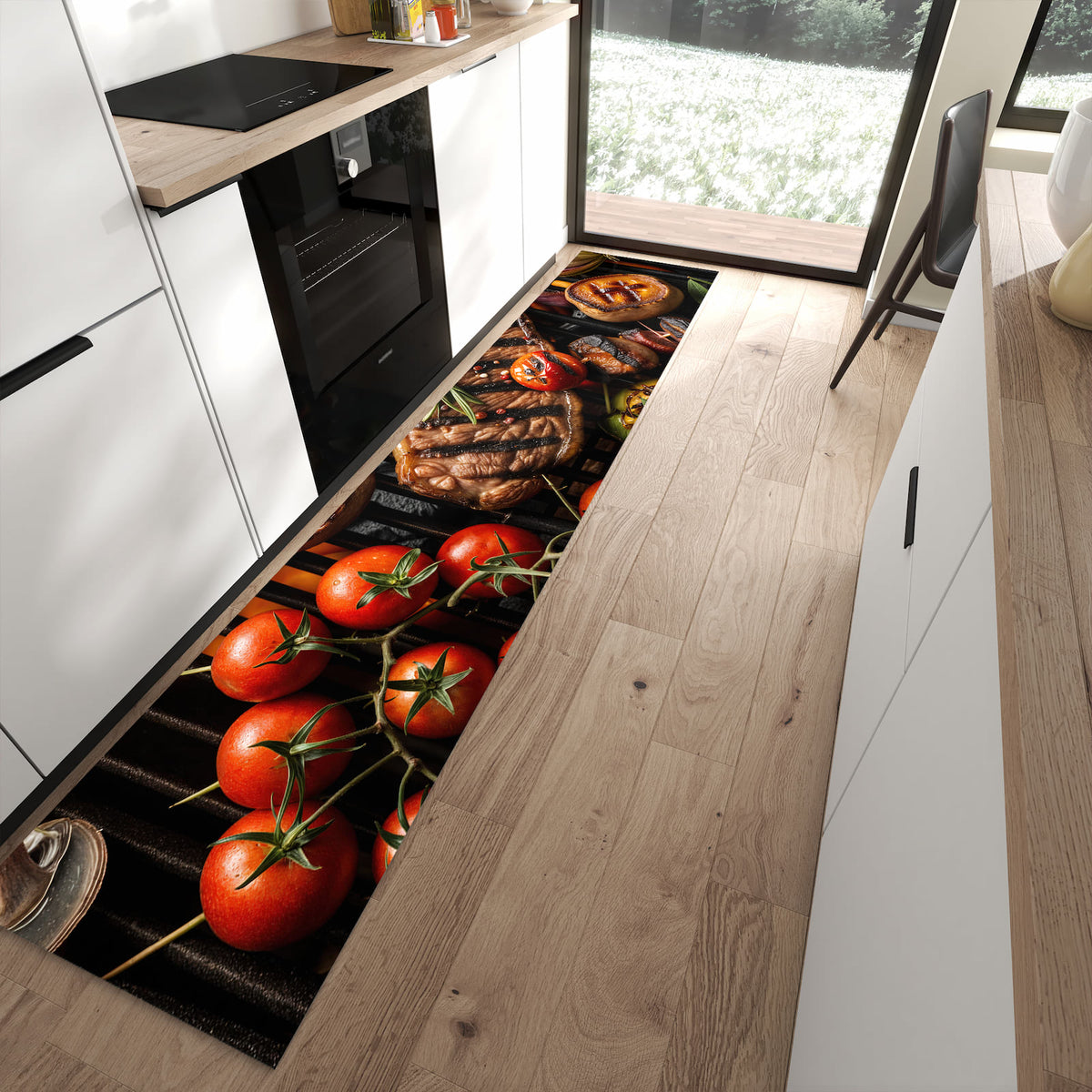 13 Größen – von 60 × 90 bis 80 × 300 cm – Küchenläufer - Steaks und Grillgemüse