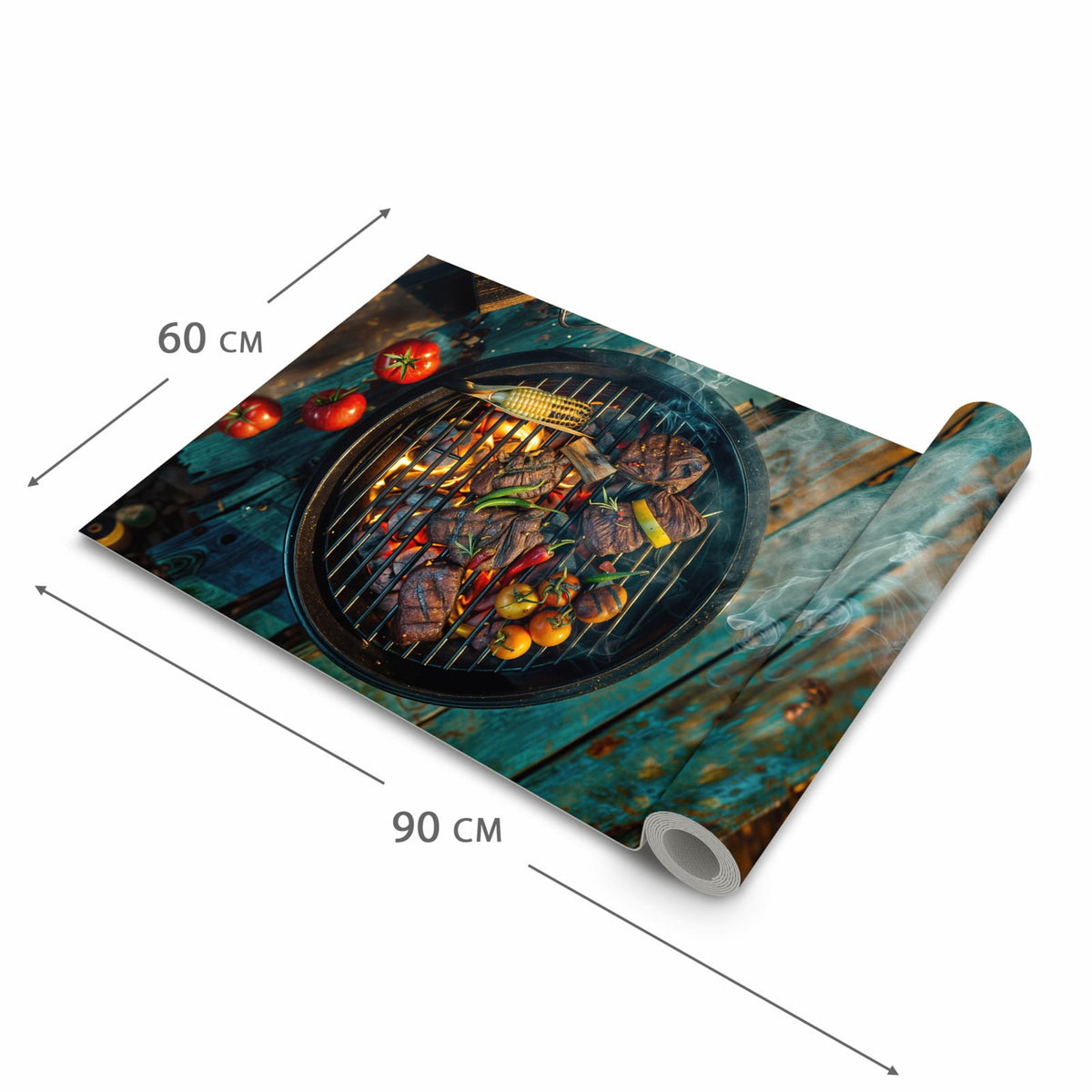 Formstabiler abwaschbarer Küchenteppich mit Motiv Sommergrillfest in der Grösse 60x120 cm
