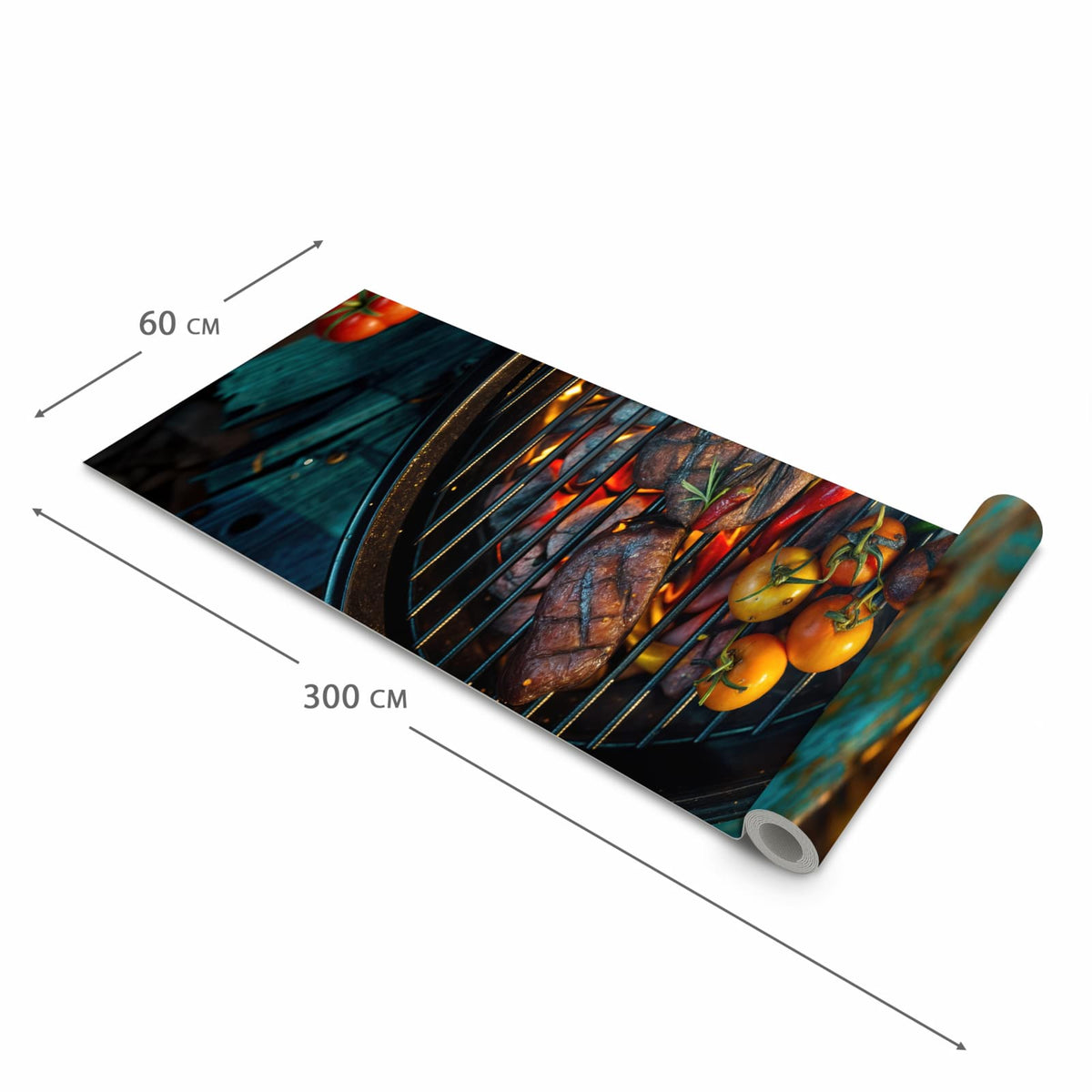 Farbbeständiger abwaschbarer Küchenläufer mit Motiv Sommergrillfest in der Größe 60x120 cm