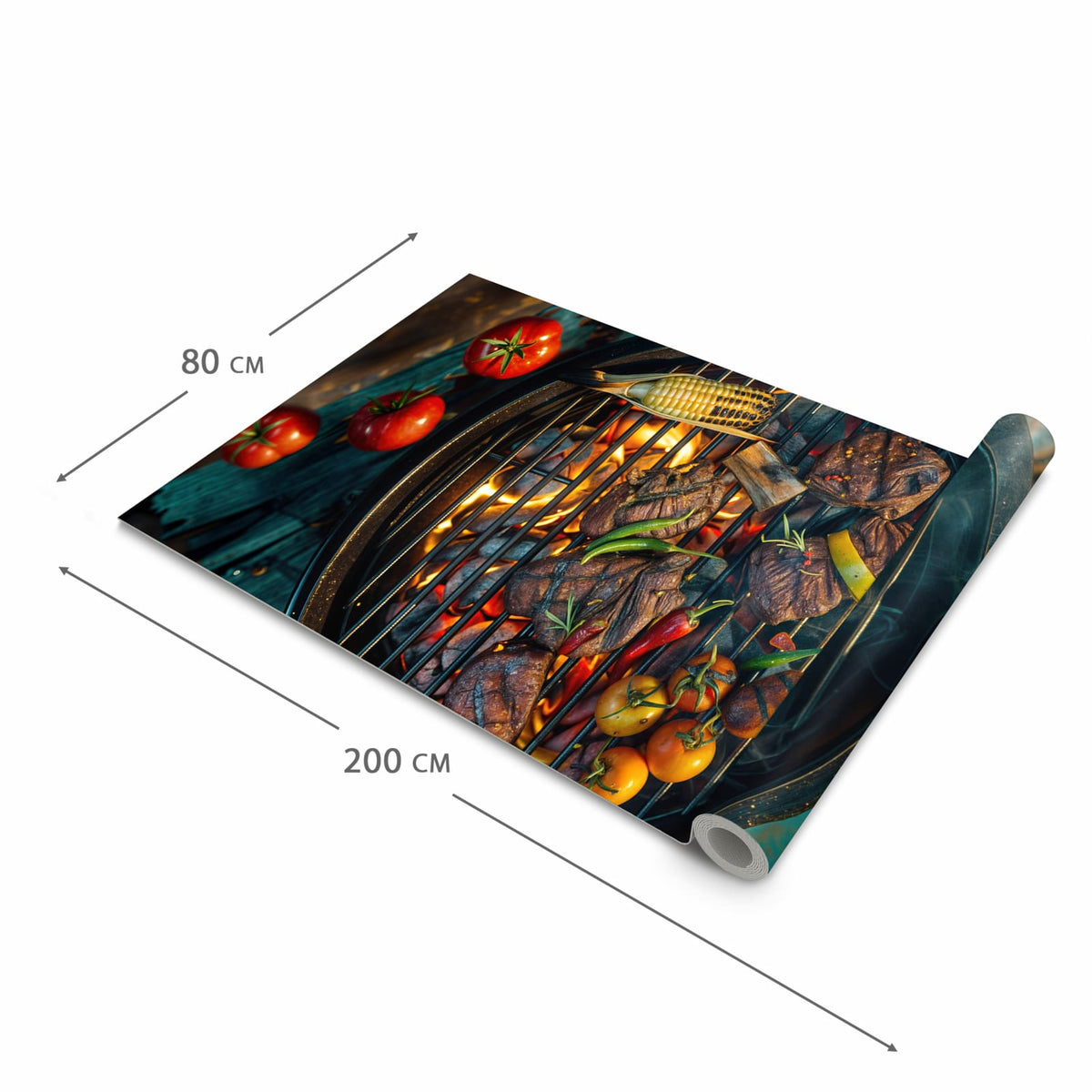 Küchenteppich mit Motiv Sommergrillfest in der Grösse 60x120 cm für sichere Aufbewahrung
