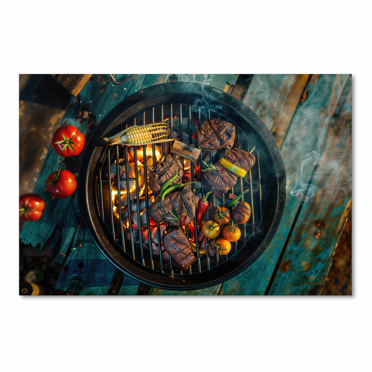 Schmutzabweisender rutschfester Küchenteppich mit Motiv Sommergrillfest in Frontansicht