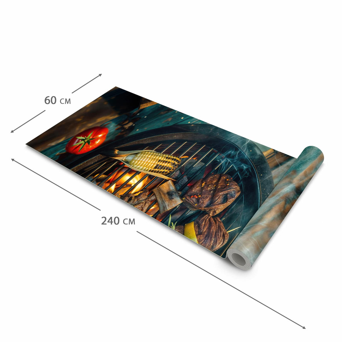 Waschbarer Küchenläufer mit Motiv Sommergrillfest in der Grösse 60x120 cm für Ordnung