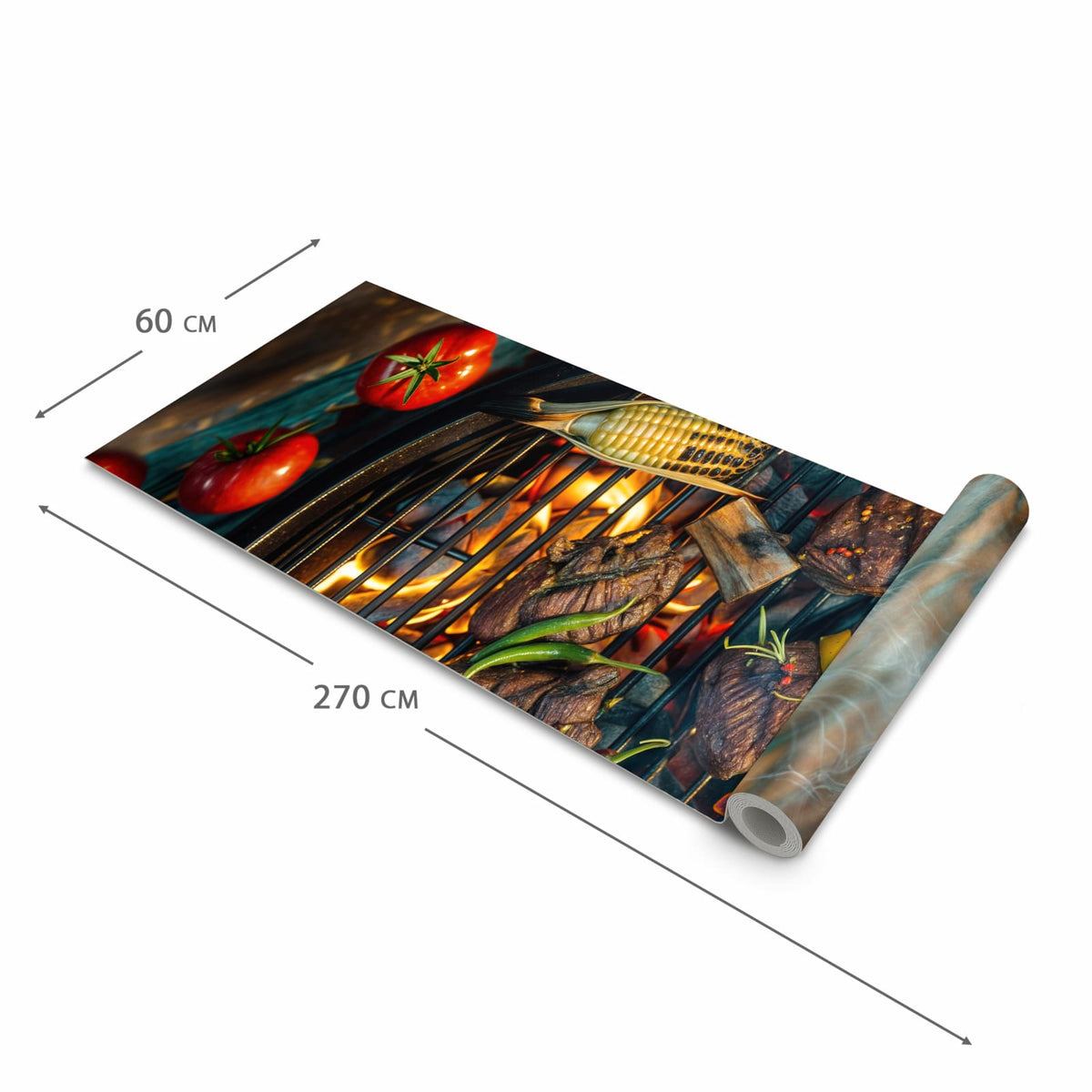 Bodenschonender moderner Küchenläufer mit Motiv Sommergrillfest in der Grösse 60x120 cm