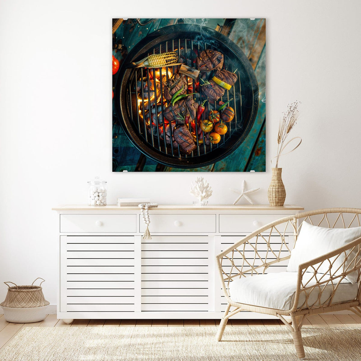 Echtglas, 4 mm – kein Acryl, keine Folie – Wandbild - Sommergrillfest - Quadratisch