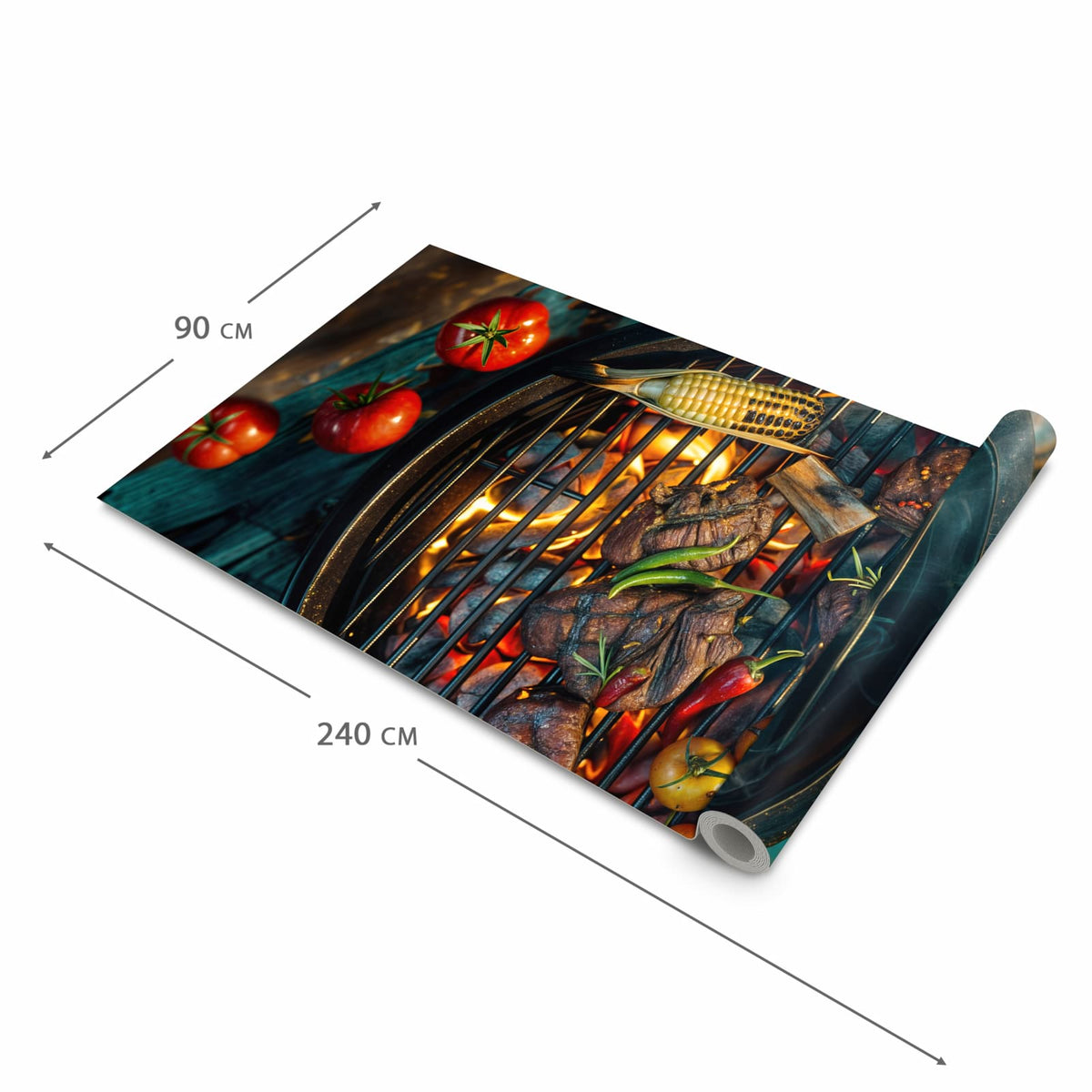 Komfortabler Küchenteppich mit Motiv Sommergrillfest in der Grösse 60x120 cm