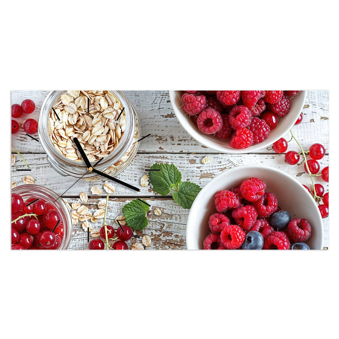 Wanduhr Himmlische Beeren aus Glas – Querformat 60 × 30 cm mit Ziffernblatt Linie