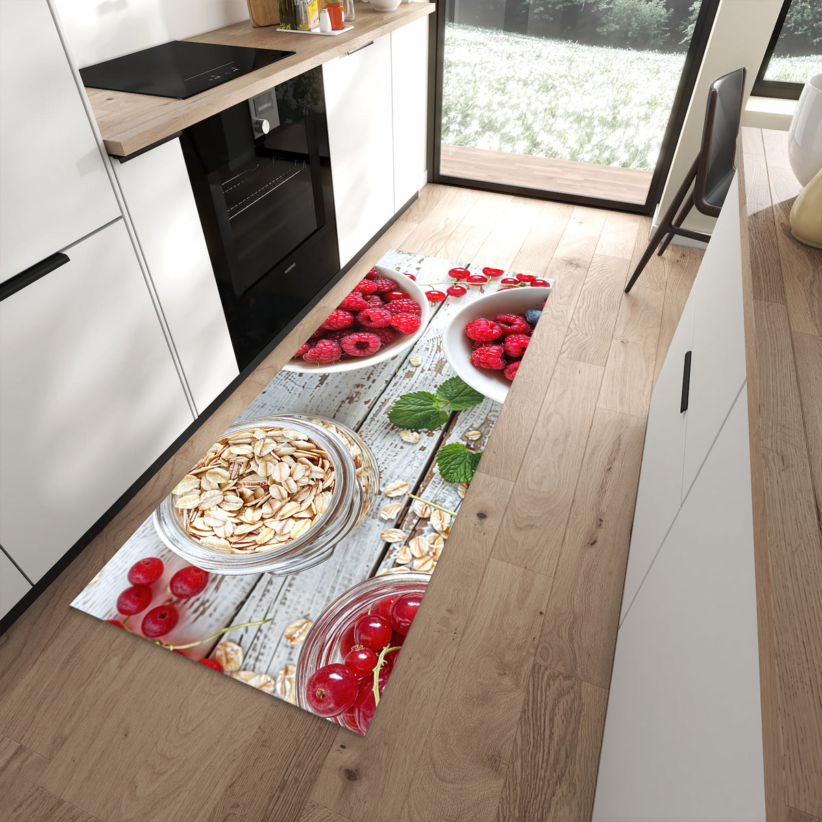 Langlebiger Küchenteppich mit Motiv Himmlische Beeren in moderner Küche