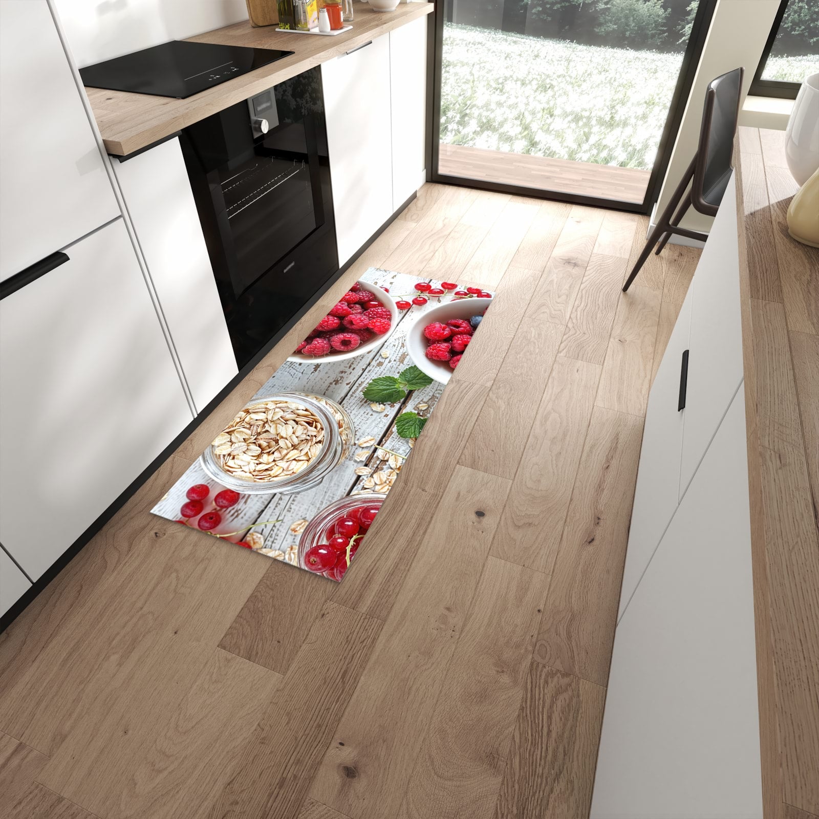 UV-beständiger waschbarer Teppich für Esstisch mit Motiv Himmlische Beeren in moderner Küche #grösse_60 x 150 cm