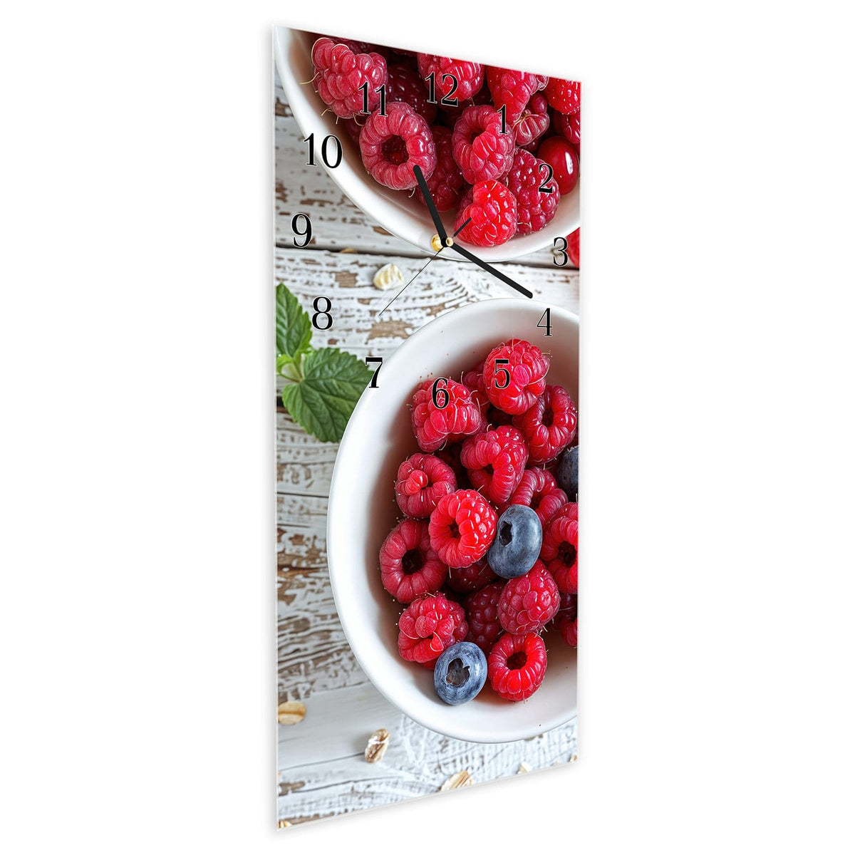 Vormontiert – mit Schwebeeffekt – Wanduhr Himmlische Beeren aus Glas – Hochformat 30 × 60 cm
