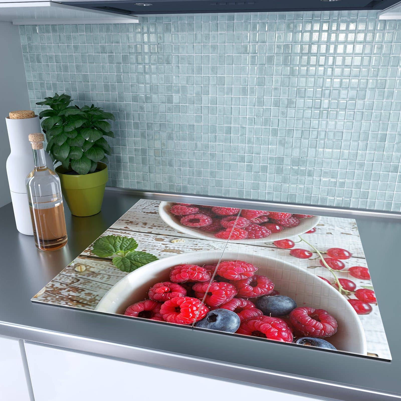 2-teilige Herdabdeckplatte mit Himmlische Beeren-Motiv auf dem Ceranfeld