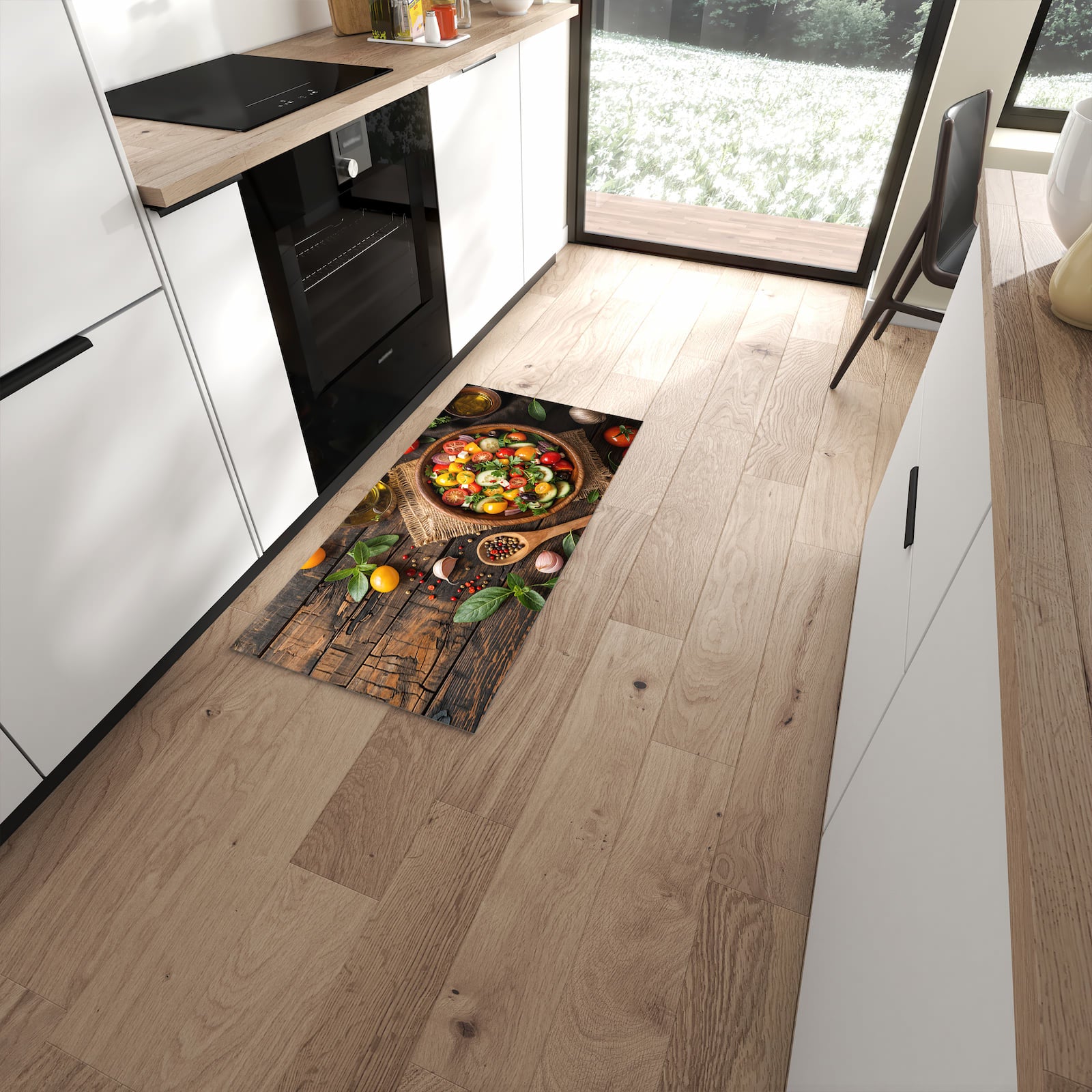 Strapazierfähiger Küchenvorleger mit Motiv Frischer Gemüsesalat in moderner Küche #grösse_60 x 120 cm