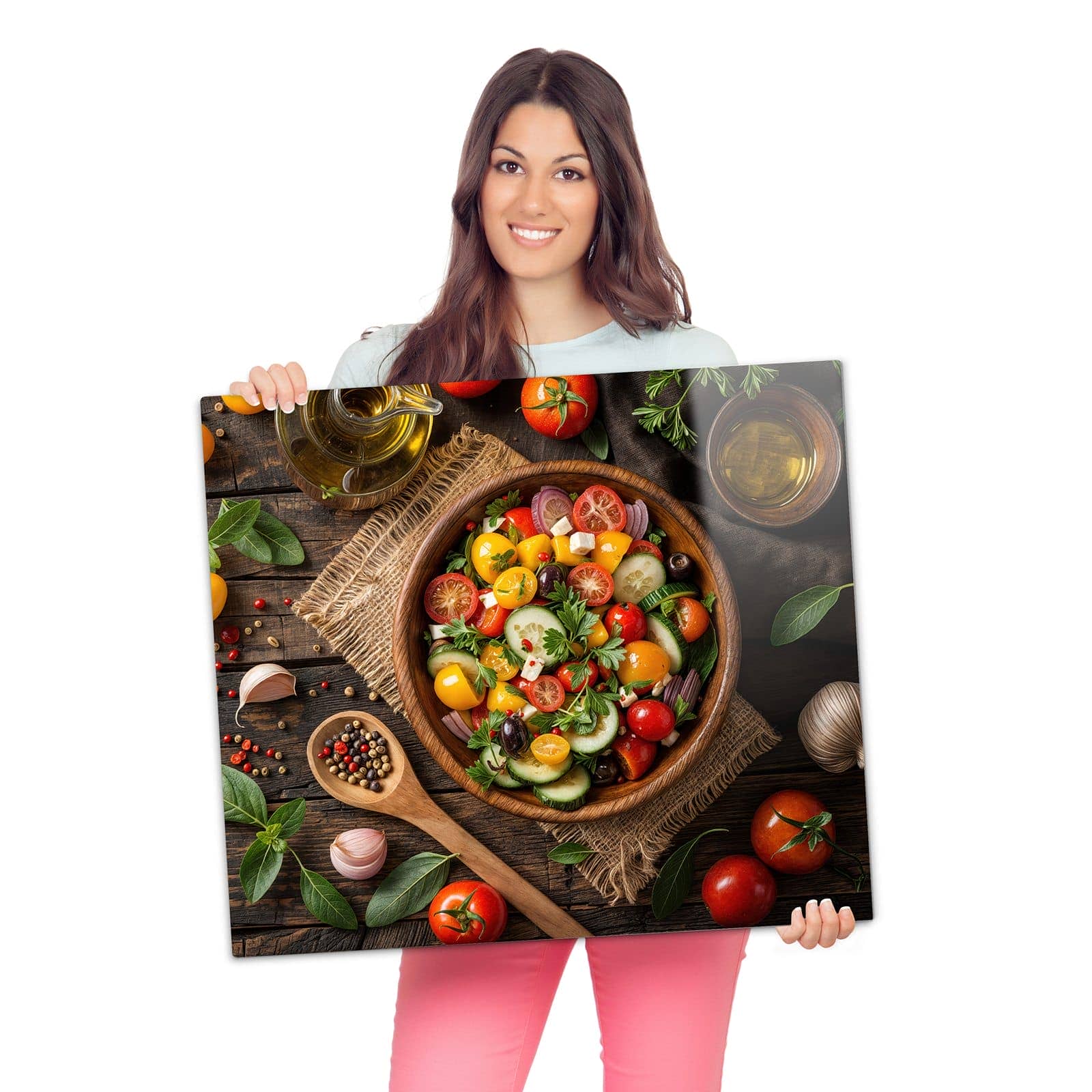 Abdeckplatten für Ceranfeld mit Frischer Gemüsesalat-Motiv wird zur Größendarstellung gehalten