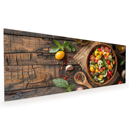 Küchenrückwand mit dem Motiv Salat in der Holzschale