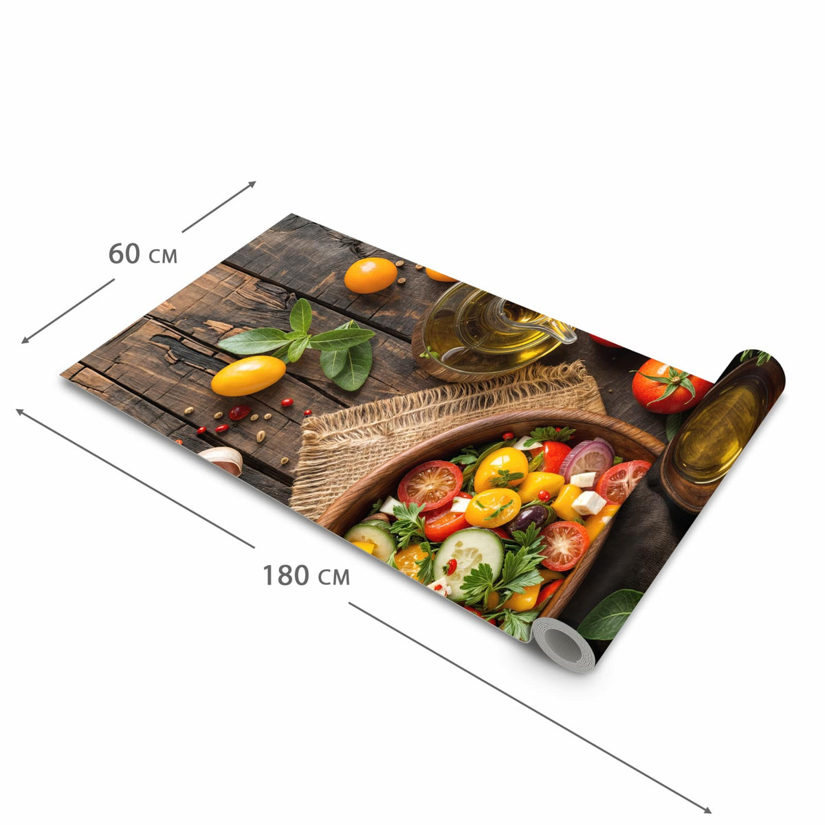 Bodenschonender Küchenteppich mit Motiv Frischer Gemüsesalat in der Grösse 90x240 cm, waschbar