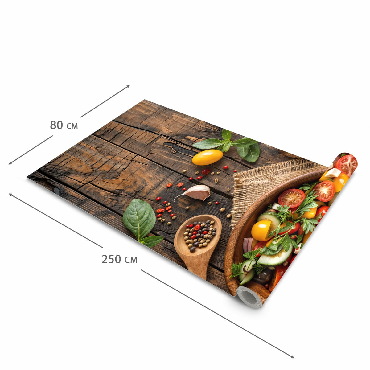 Zeitsparender Küchenläufer mit Motiv Frischer Gemüsesalat in der Grösse 90x240 cm