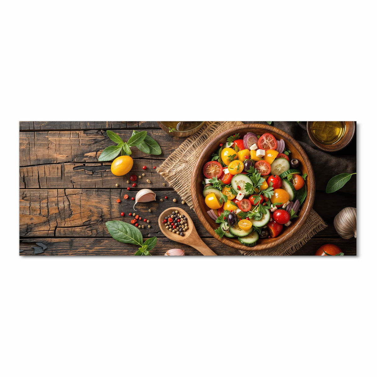 Geruchsneutraler Küchenteppich mit Motiv Frischer Gemüsesalat in Frontansicht