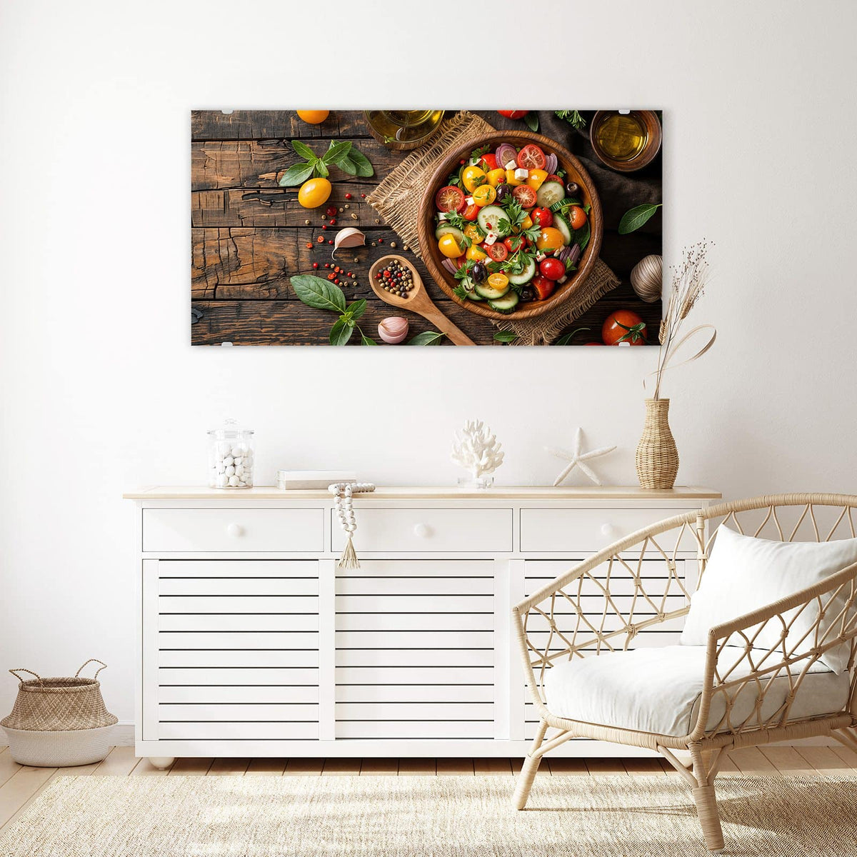 Echtglas, 4 mm – kein Acryl, keine Folie – Wandbild - Salat in der Holzschale - Querformat