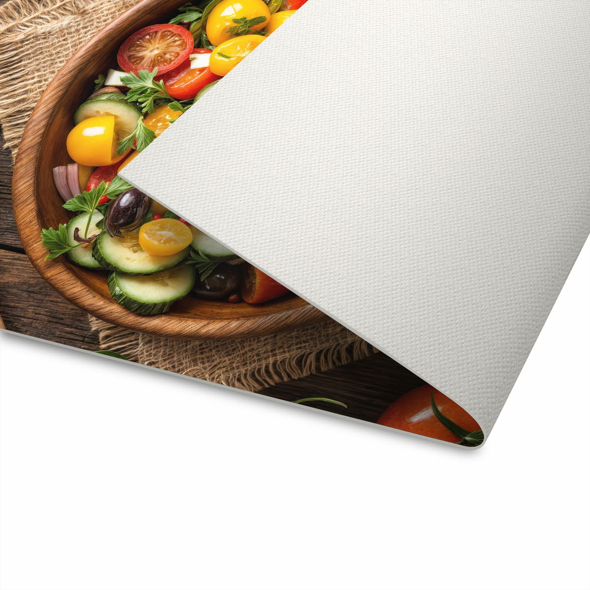 Geruchsneutraler waschbarer Küchenteppich mit Motiv Frischer Gemüsesalat auf Unterseite