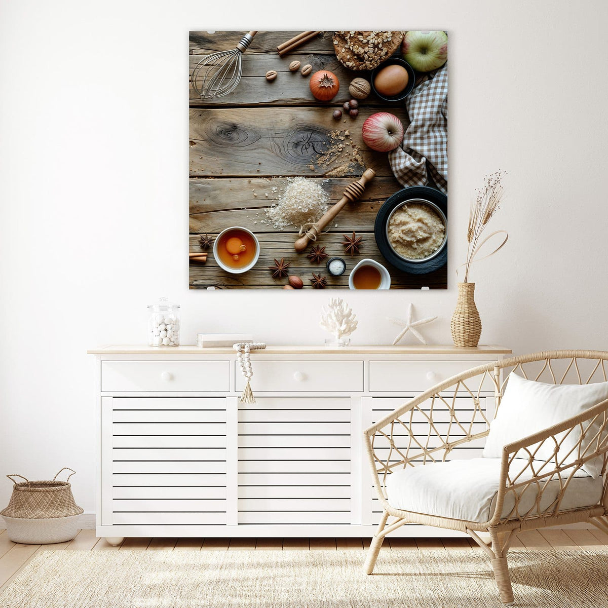 Echtglas, 4 mm – kein Acryl, keine Folie – Wandbild - Backzutaten im Herbst - Quadratisch